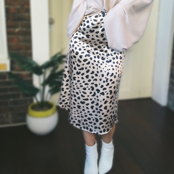 leopard satin slip skirt